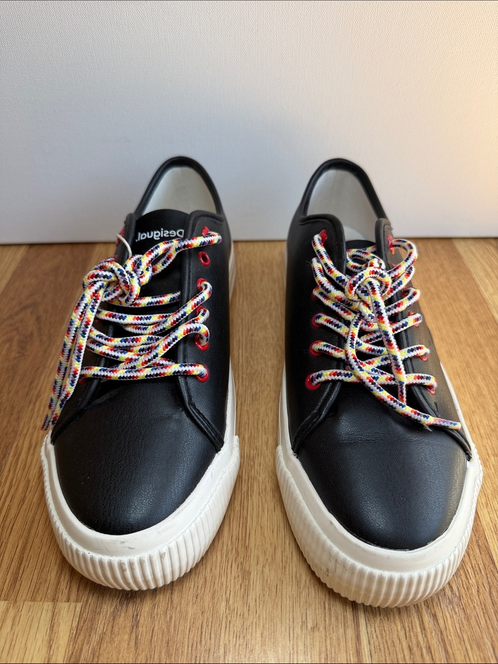 Desigual Women's Black Platform Sneakers with Multicolour Laces NWOT